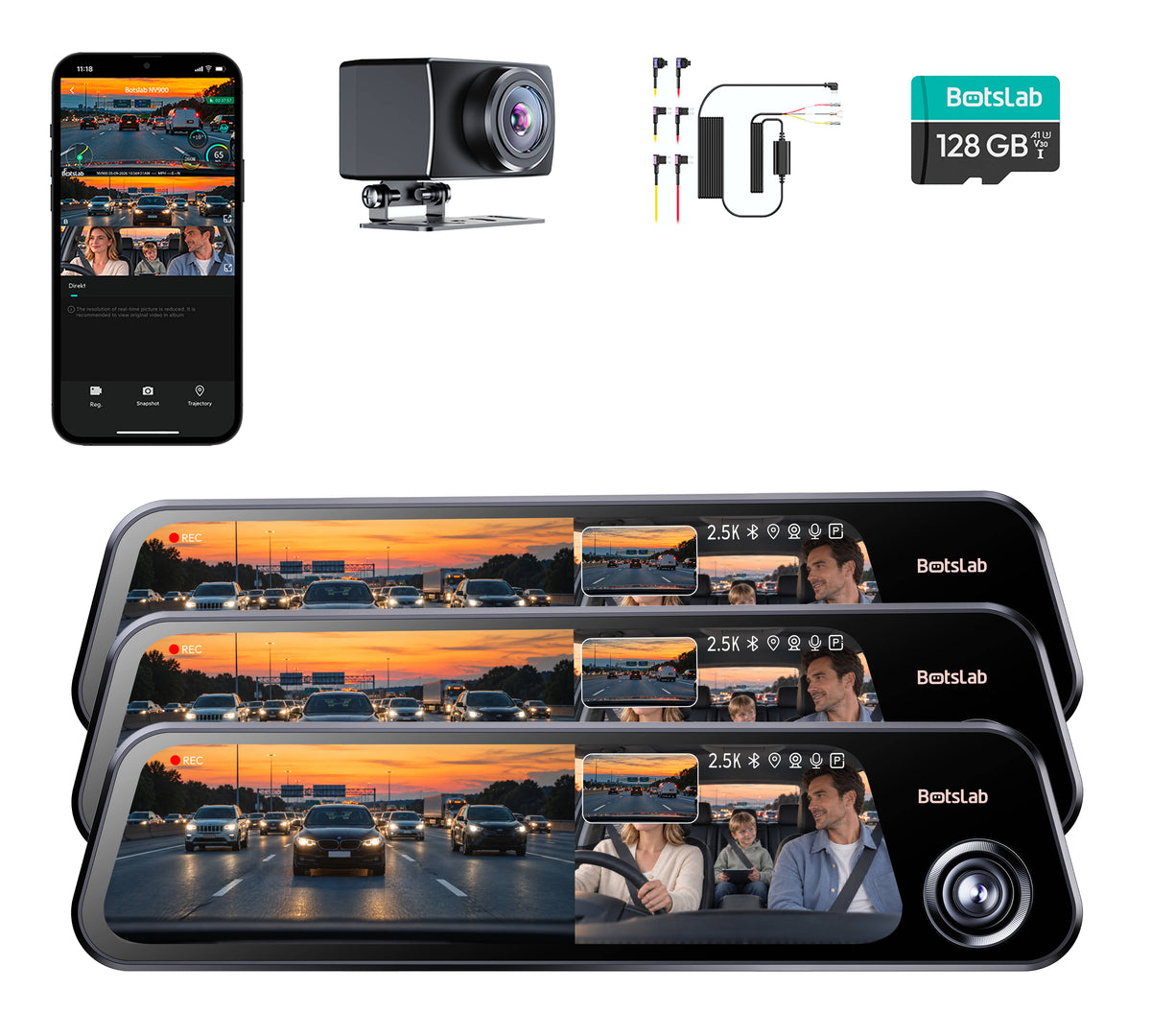 Видеорегистратор за огледало за обратно виждане Nightvue NV900 (3 броя)