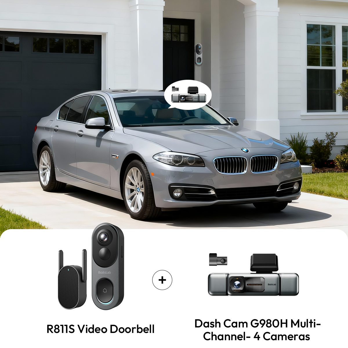 Sicherheits-Bundle für Haus und Fahrzeug: W510-4-Kamera-Außenkamera + G980H-4-Kanal-Dashcam