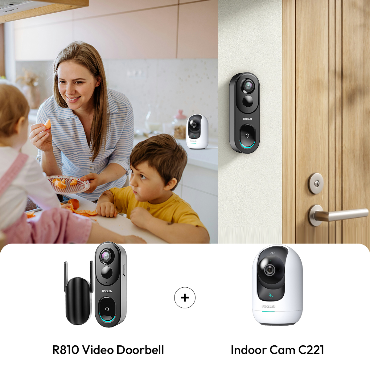 Botslab Indoor Cam C221+ Video Doorbell R810 Smart Home Security Bundle