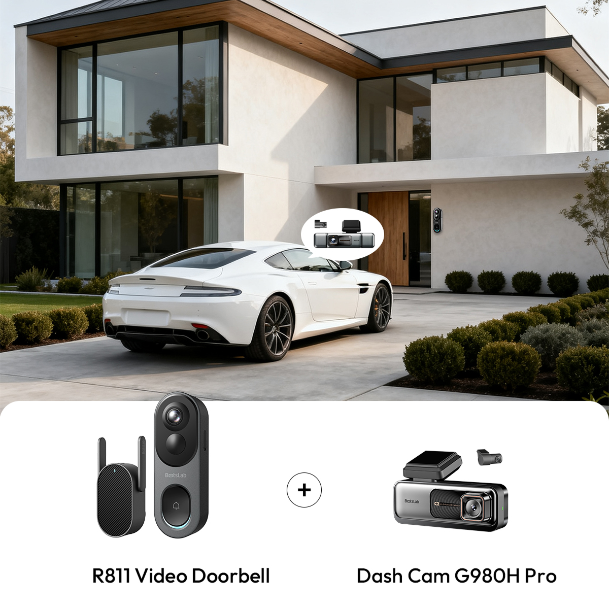 Pacote de segurança para casa e automóvel: câmara de bordo G980H Pro + videoporteiro R811S