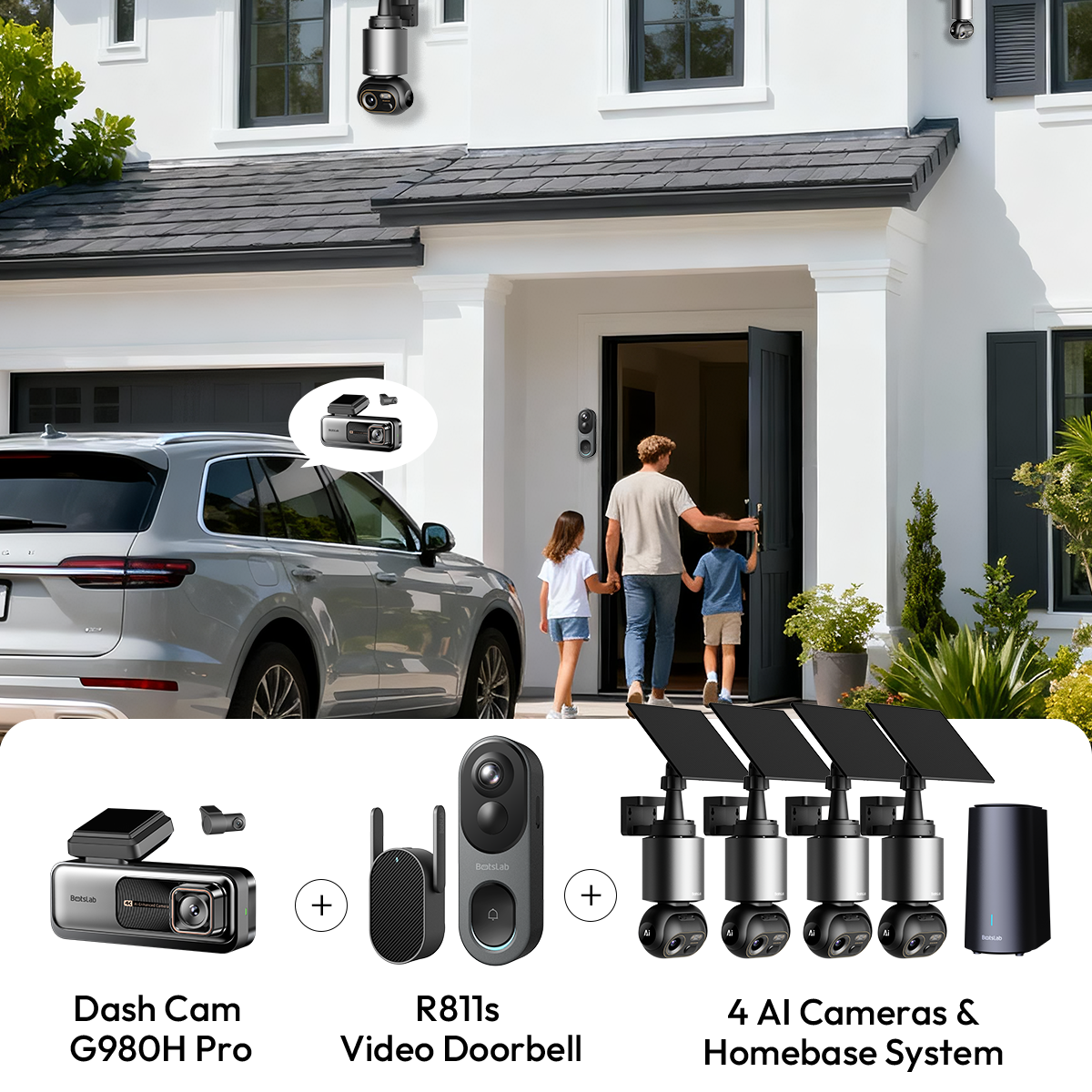 Pack de seguridad para el hogar y el vehículo: W510 (kit de 4 cámaras) + G980H + R811S