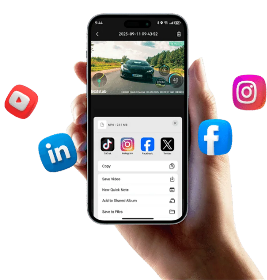 Botslab app sharing a clip to social apps