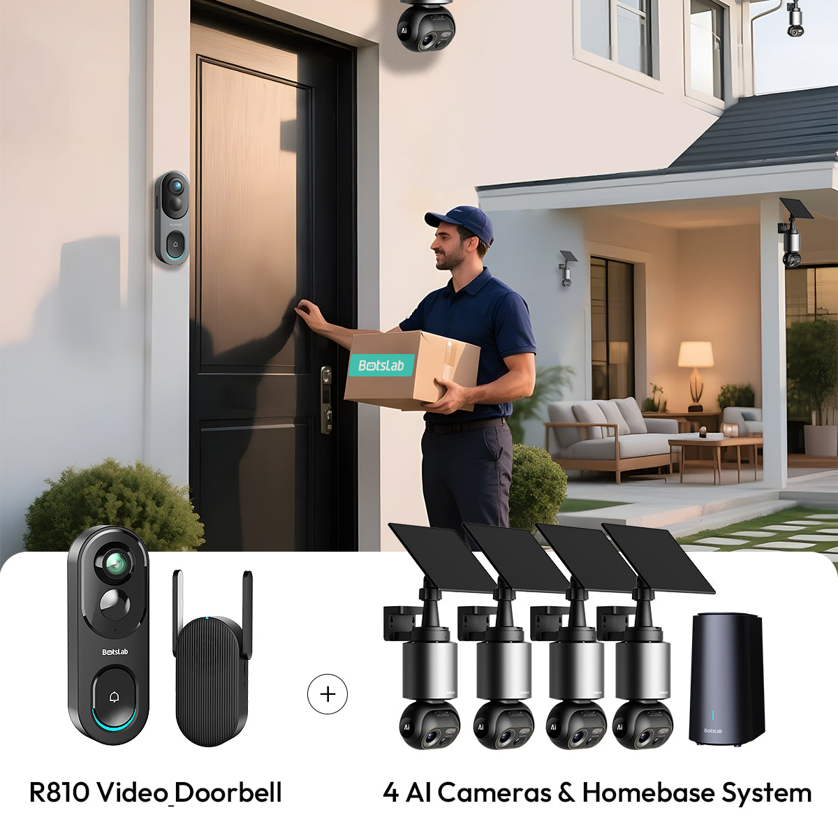 Video Doorbell R810 + 4 AI Cameras Kit W510  Home Security Bundle